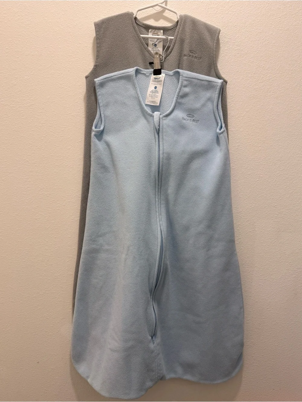 Halo Two-Pack Wearable Fleece Sleep Sacks in Light Blue and Gray XL (18-24m)